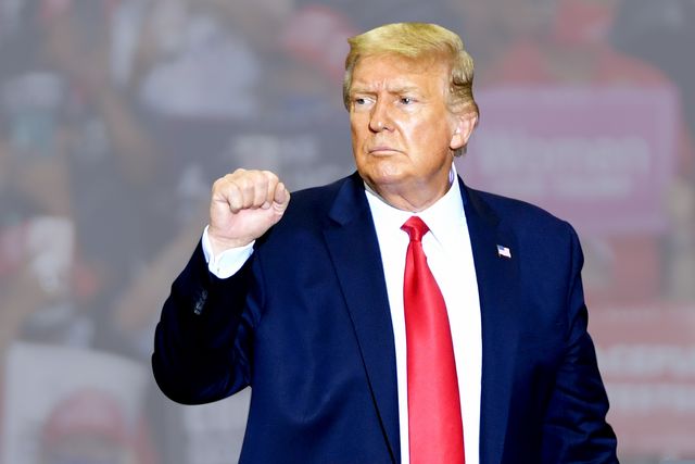 henderson, nevada   september 13  us president donald trump gestures after speaking at a campaign event at xtreme manufacturing on september 13, 2020 in henderson, nevada trump's visit comes after nevada republicans blamed democratic nevada gov steve sisolak for blocking other events he had planned in the state  photo by ethan millergetty images