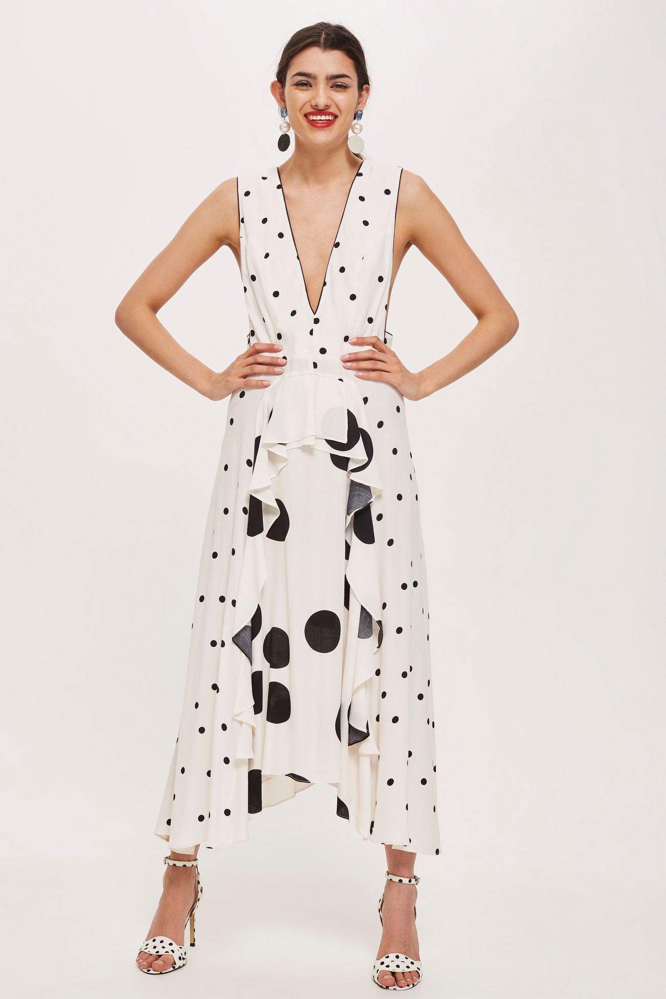 topshop white dress with black spots