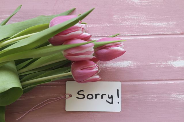 tulips bouquet and "sorry" message