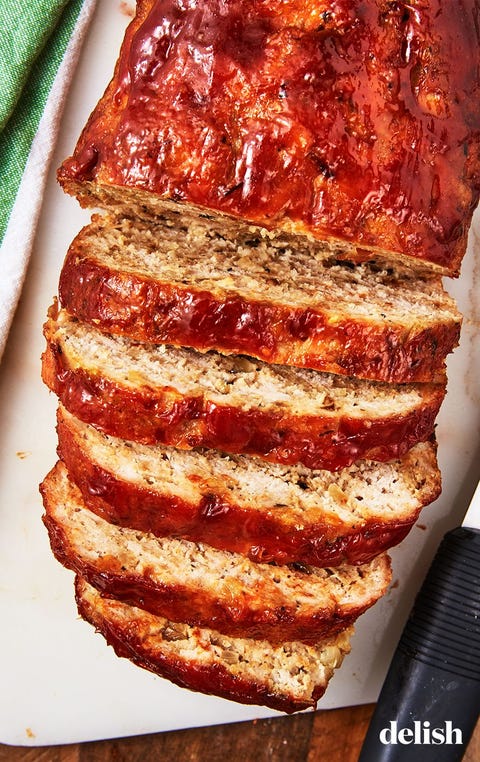 turkey meatloaf topped with baked ketchup