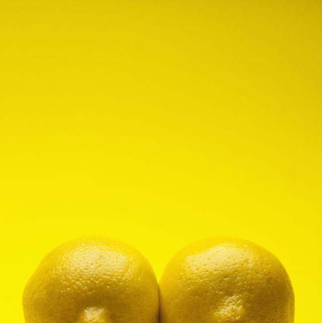 Two lemons arranged to look like a pair of breasts