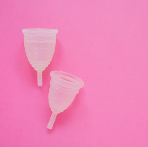 two menstrual cup on pink backgroundalternative feminine hygiene product during the periodwomen health concepcopy space