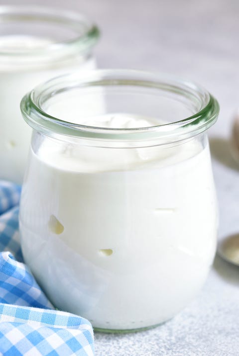 Best Fat Burning Foods - Kefir a glass container of kefir, a good housekeeping pick for a healthy weight loss food