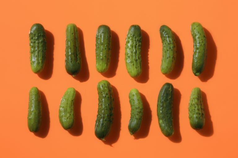 Two rows of pickles