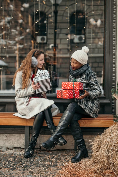 two young women shopping for christmas