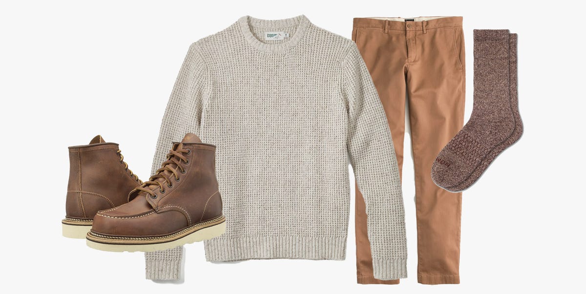 A recycled cotton sweater, chinos and boots