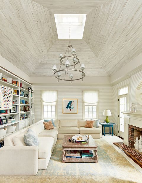 living room with skylight