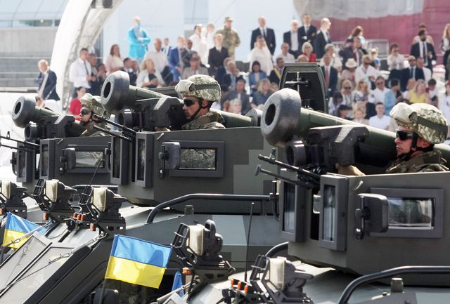 ukrainian servicemen are seen holding javelin antitank