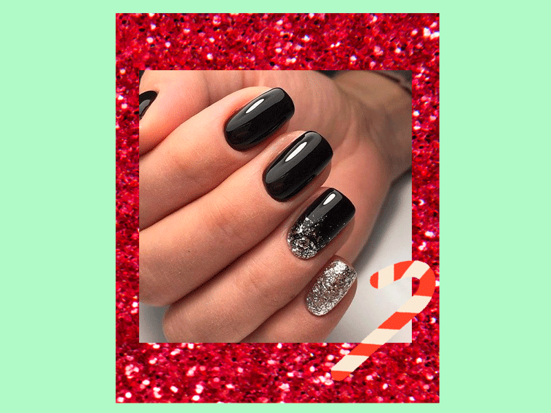 Uñas navideñas negras para Navidad Uñas navideñas negras para Navidad