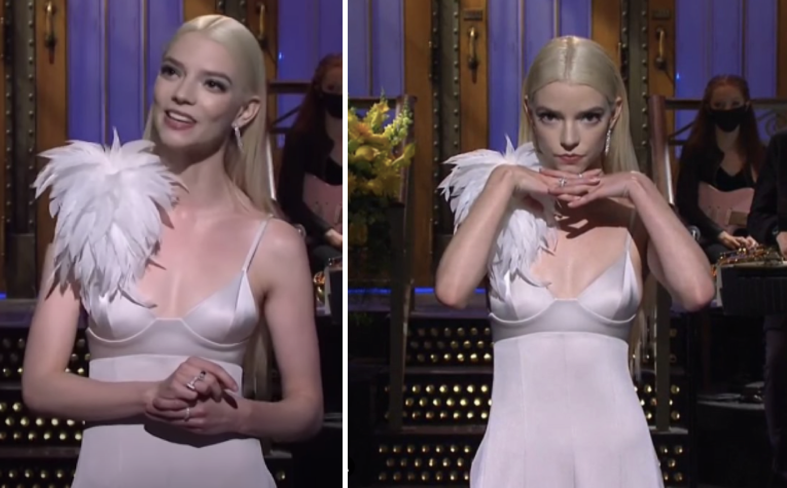 Anya Taylor-Joy Dazzles in a White-Feather Dress and ,700 Worth of Tiffany & Co. Jewelry on SNL