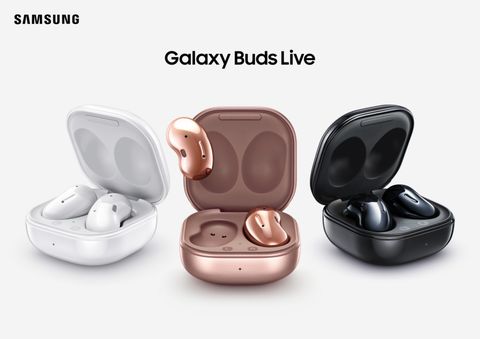 galaxy buds live in white, bronze, and black