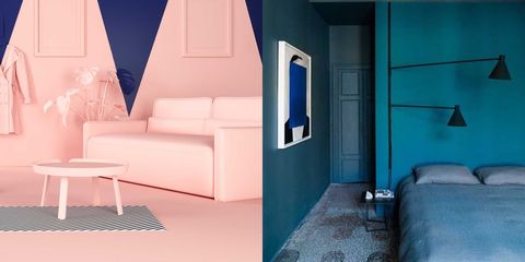 Blue, Room, Pink, Furniture, Interior design, Turquoise, Living room, Couch, Architecture, Material property, 
