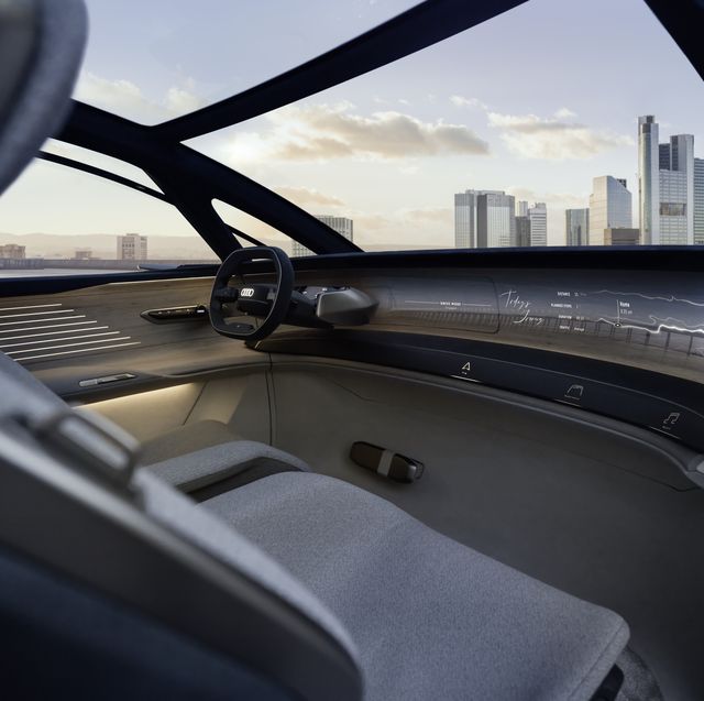 interior of audi concept car with view through windshield