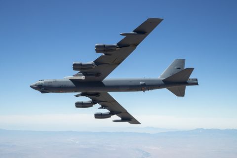 a b 52 from the 419th flight test squadron out of edwards air force base, calif, carries a prototype of the agm 183a air launched rapid response weapon, or arrw, for its first captive carry flight, june 12 us air force photo by christopher okula