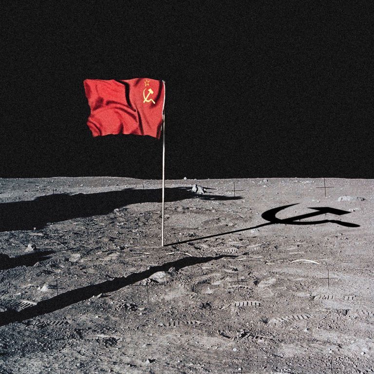 Image result for hammer and sickle flag on moon images