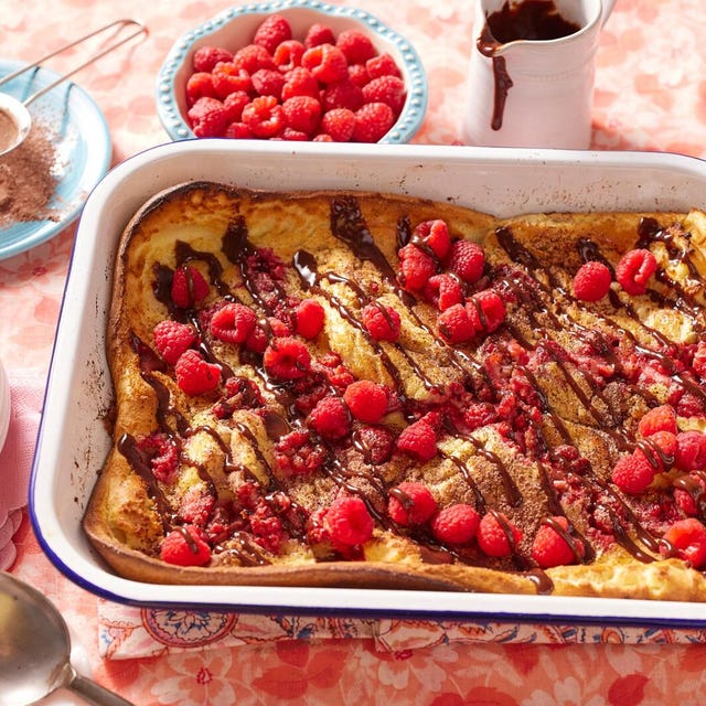 valentines day breakfast dutch baby pancake with raspberries