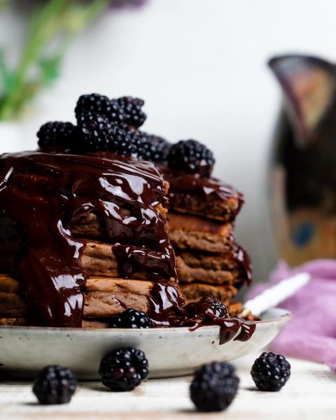 chocolate pancakes with blackberries