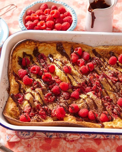 giant dutch baby pancake with raspberries