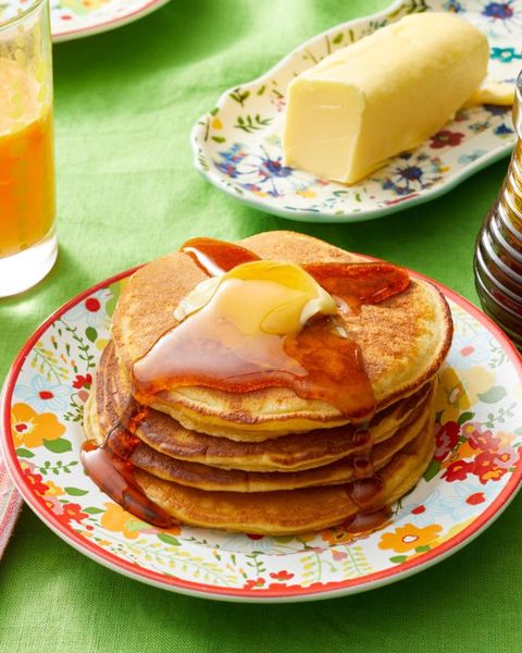 sour cream pancakes with syrup and butter