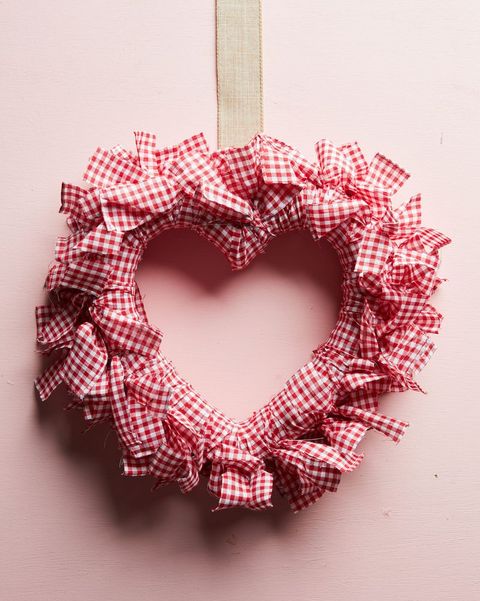 gingham heart shaped rag wreath