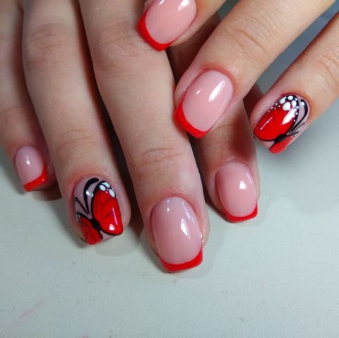 here is presented one of the best manicure designs this years nail red butterfly