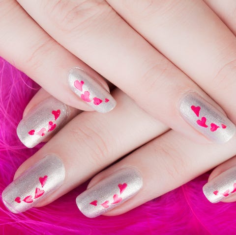 pink and silver nails with hearts pink and silver nails with hearts