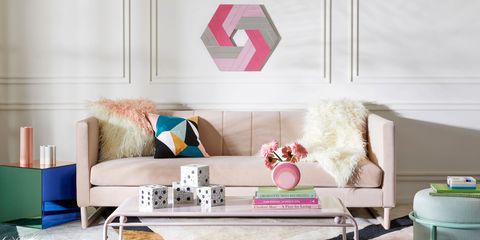 Furniture, Pink, Room, Living room, Interior design, Table, Wall, Coffee table, studio couch, Couch, 