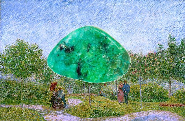 quadro van gogh di un giardino su sfondo a pietra verde