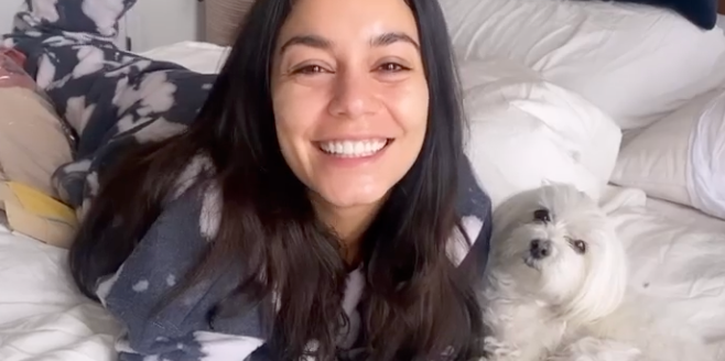 Vanessa Hudgens seems to be about 12 in makeup-considerably less selfie from bed