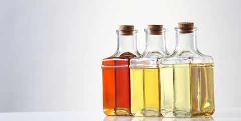 various types of oil in bottles
