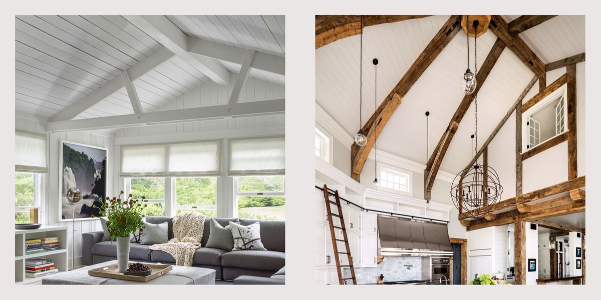 Hip Roof Living Room With Vaulted Ceilings