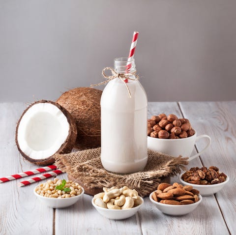 Vegan nut milk in the bottle