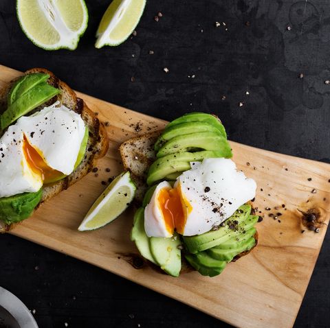 vegetarian sandwiches with poached egg and sliced avocado