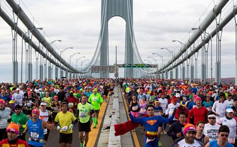 Runners on Verrazano-Narrows Bridge NYC Marathon 2013