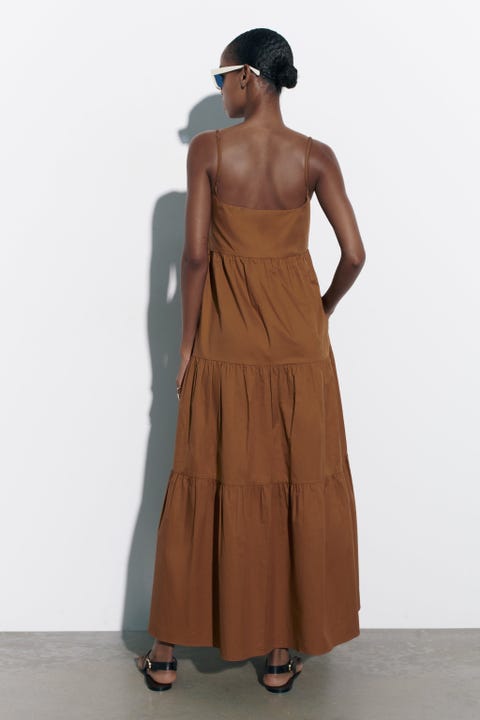 Zara long strappy dress Vicky Martín Berrocal with a brown Zara dress