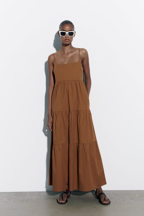 Zara long strappy dress Vicky Martín Berrocal with a brown Zara dress
