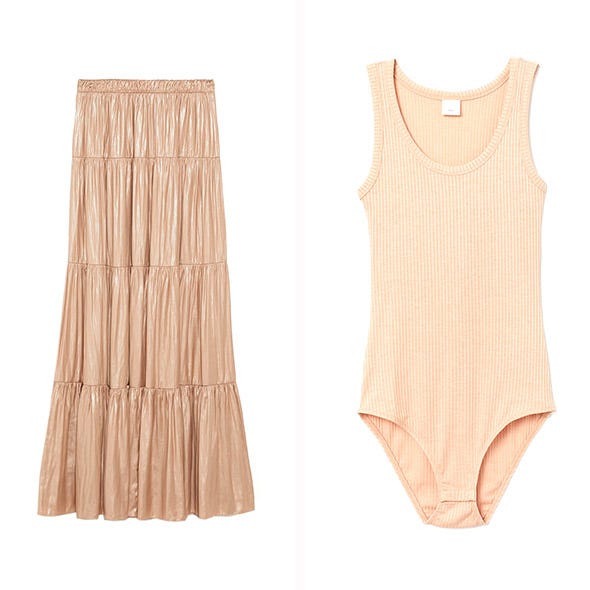 Moda, El estilo bailarina Falda larga de Zara y body de H&M