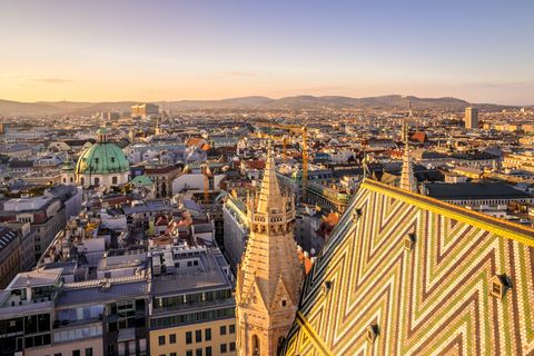 vienna city view at twilight from st stephen's cathedral