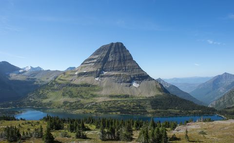 view of bearhat mountain above hidden lake at logan pass in glacier national park montana