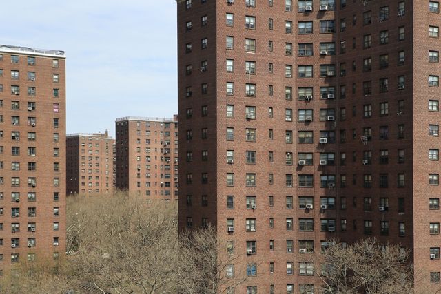 view of public housing projects in the lower east side of manhattan, new york city, usa