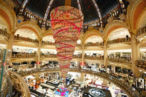 France - Galeries Lafayette Christmas Decorations Illuminated in Paris