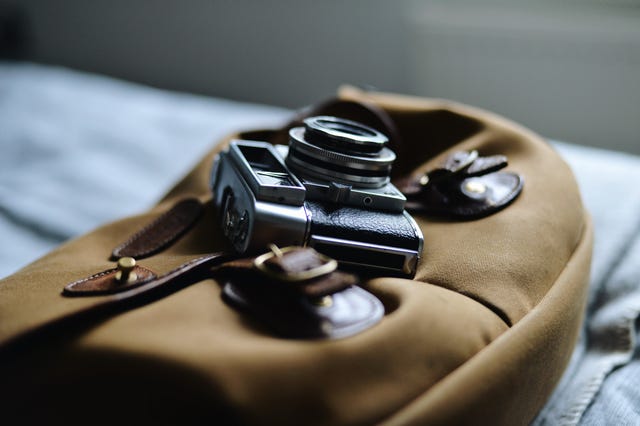 vintage film camera and bag