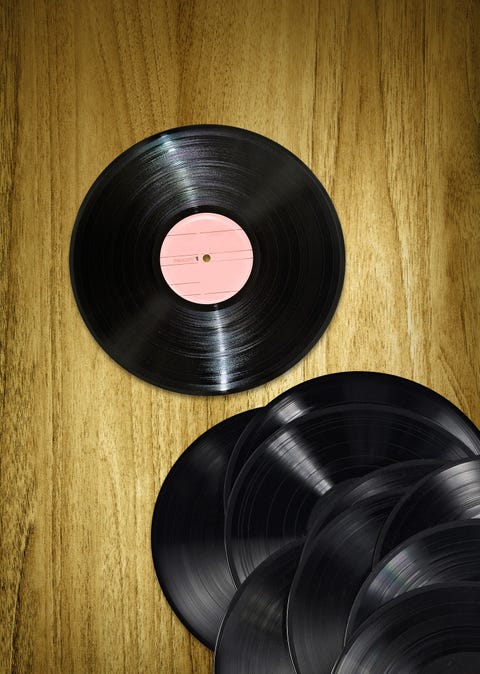 Vinyl records on desk