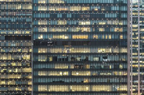 Crowded Office Buildings at Night