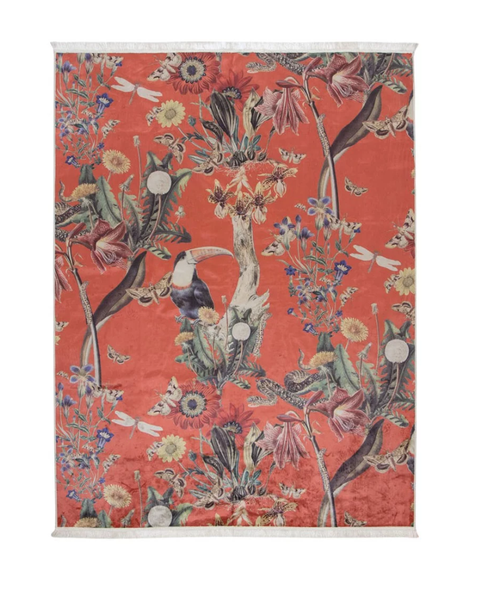 Red, Orange, Leaf, Tree, Textile, Tapestry, Branch, Plant, Modern art, Painting, 