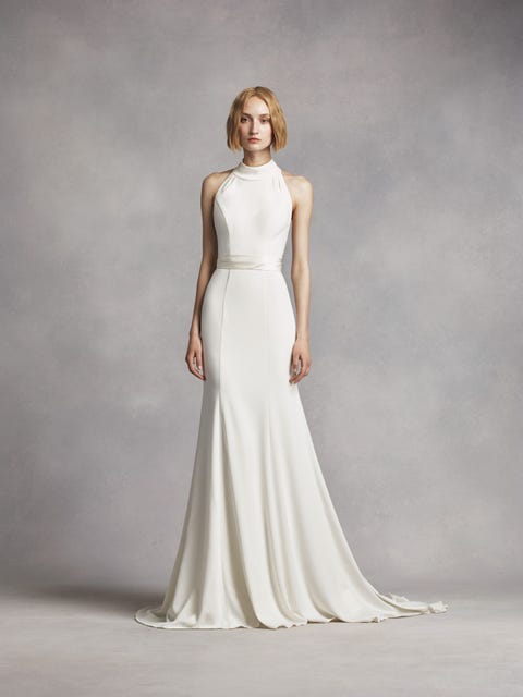 Meghan Markle S Bridal Style Is Already Impacting The Wedding Industry White By Vera High Neck Halter Wedding Dress