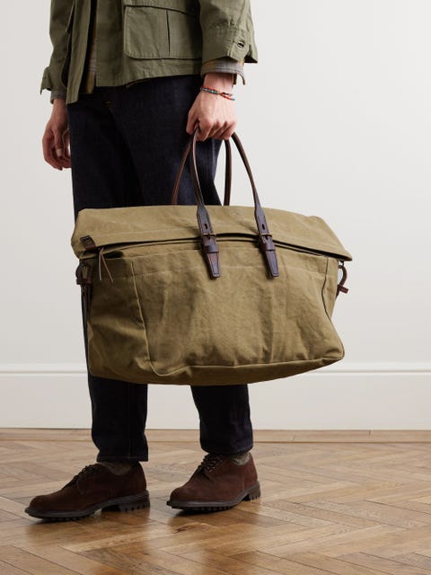 bleu de chauffe cabine leather trimmed cotton canvas holdall