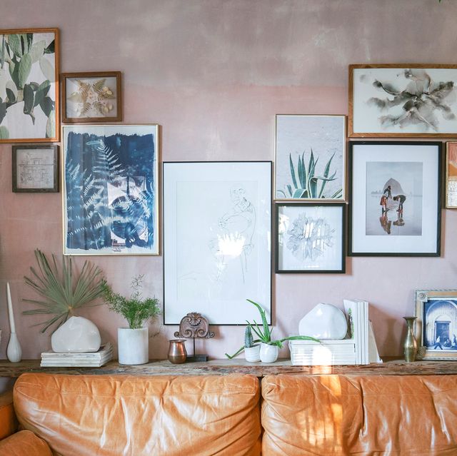 eclectic living room gallery wall art