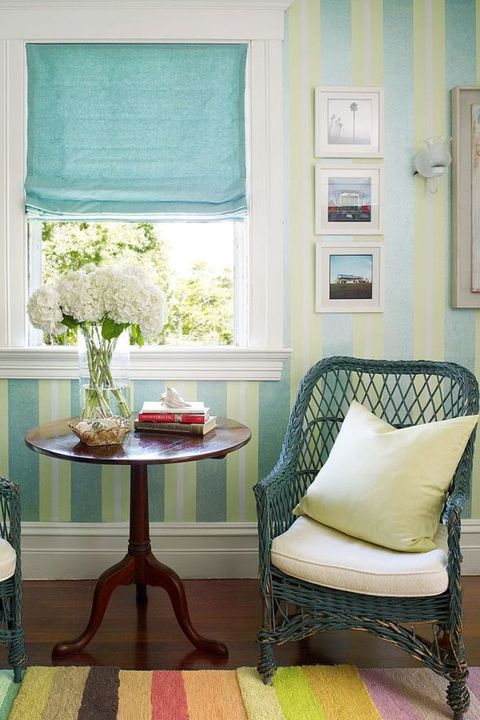 Green, Furniture, Room, Interior design, Blue, Living room, Yellow, Curtain, Home, Table, 