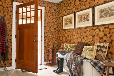 kent hunter and jonathan bee’s country home with log inspired wallpaper